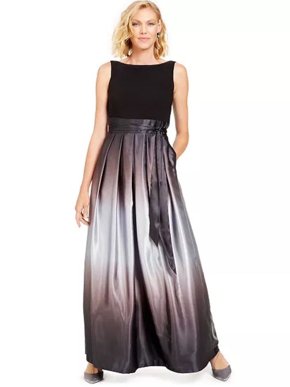 SLNY Black Evening Dress with Sleek Bodice